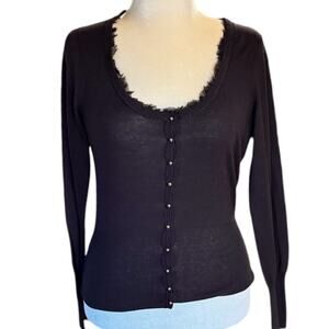 Tahari Deep Scoop Neck Brown Lightweight Cotton/Silk Cardigan - Large